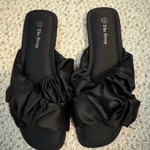 Women's Black Satin Slide Sandals